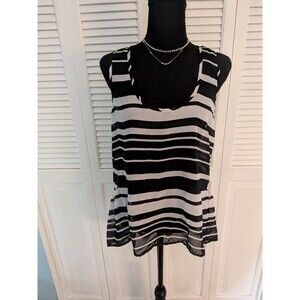 Aeropostale Womens Jr L Sheer Black White Striped Extended Back Tank Top Flowy